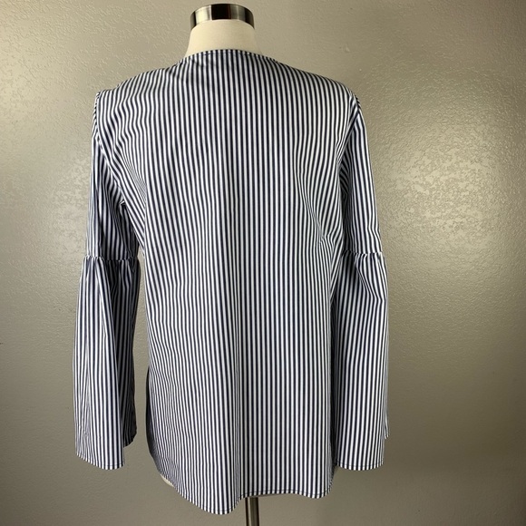 Michael Kor Blue & White Stripe Bell Sleeve Top Medium NWT Nautical - Picture 6 of 8